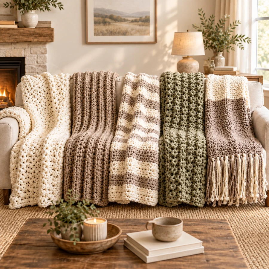 Square product preview of the Chunky Crochet Throw Blanket - 5 Designs digital pattern collection