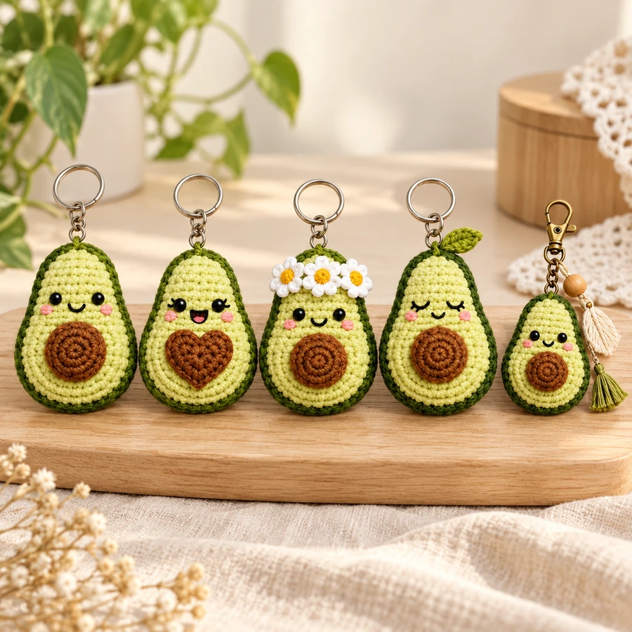 Square product preview of the Crochet Avocado Keychain - 5 Designs digital pattern collection