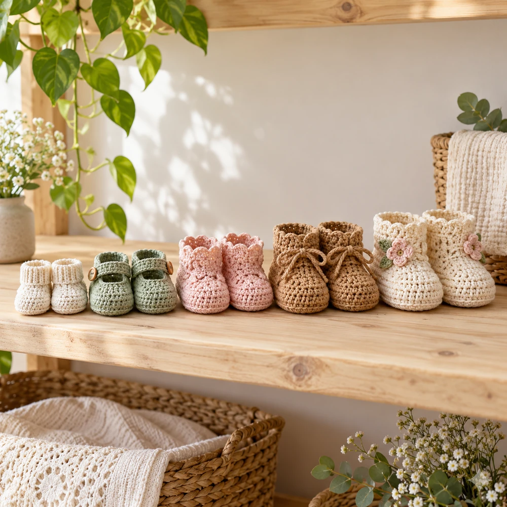 Square product preview of the Baby Booties: Five Sizes digital pattern collection