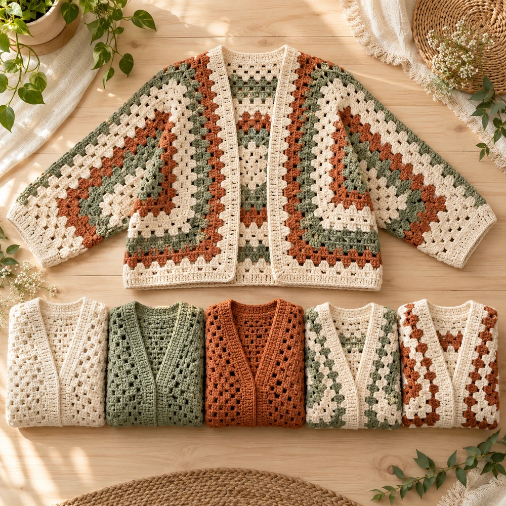 Square product preview of the Beginner Hexagon Cardigan: Six Sizes digital pattern collection