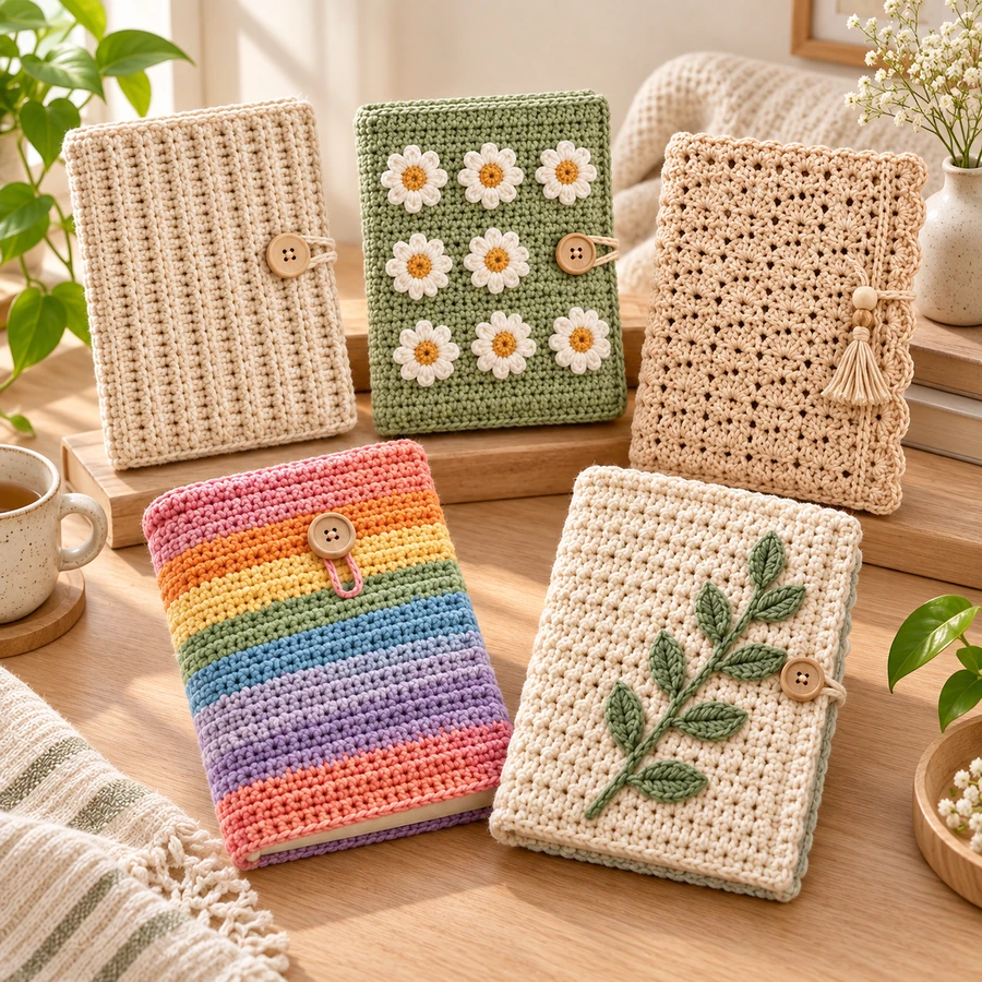 Square product preview of the Crochet Book Sleeve Decor Set - 5 Designs digital pattern collection