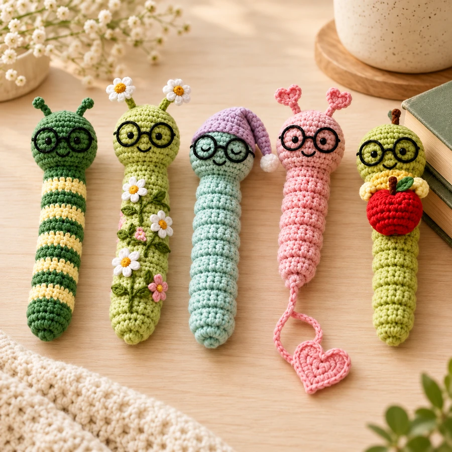Square product preview of the Crochet Bookworm Bookmark - 5 Designs digital pattern collection