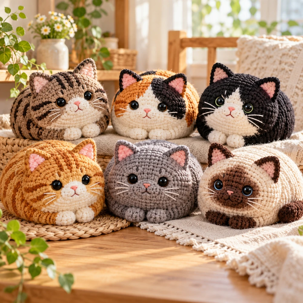 Square product preview of the Cat Loaf Plush Family: 6 Designs digital pattern collection