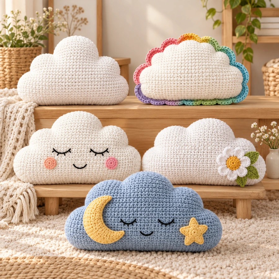 Square product preview of the Crochet Cloud Pillow - 5 Designs digital pattern collection
