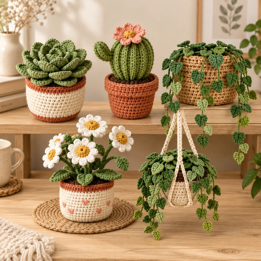 Square product preview of the Crochet Faux Plant Set - 5 Designs digital pattern collection