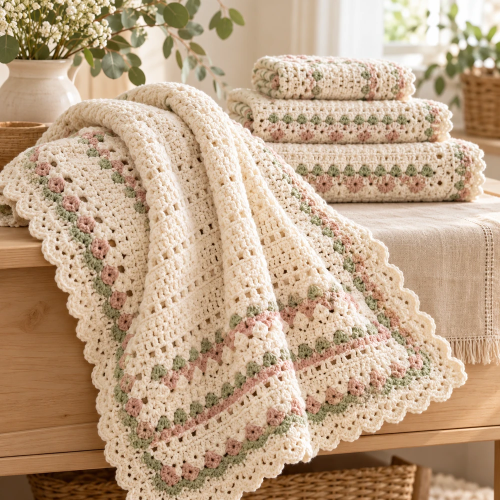 Square product preview of the Heirloom Baby Blanket: Four Sizes digital pattern collection