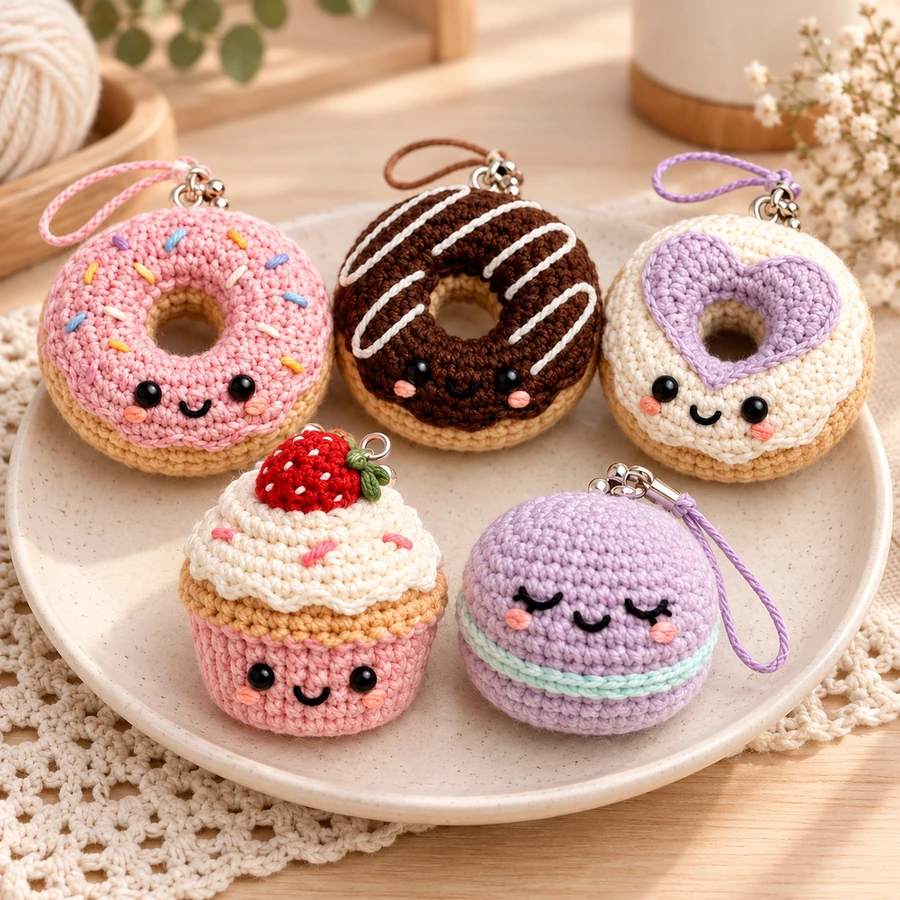 Square product preview of the Crochet Mini Donut Dessert Set - 5 Designs digital pattern collection