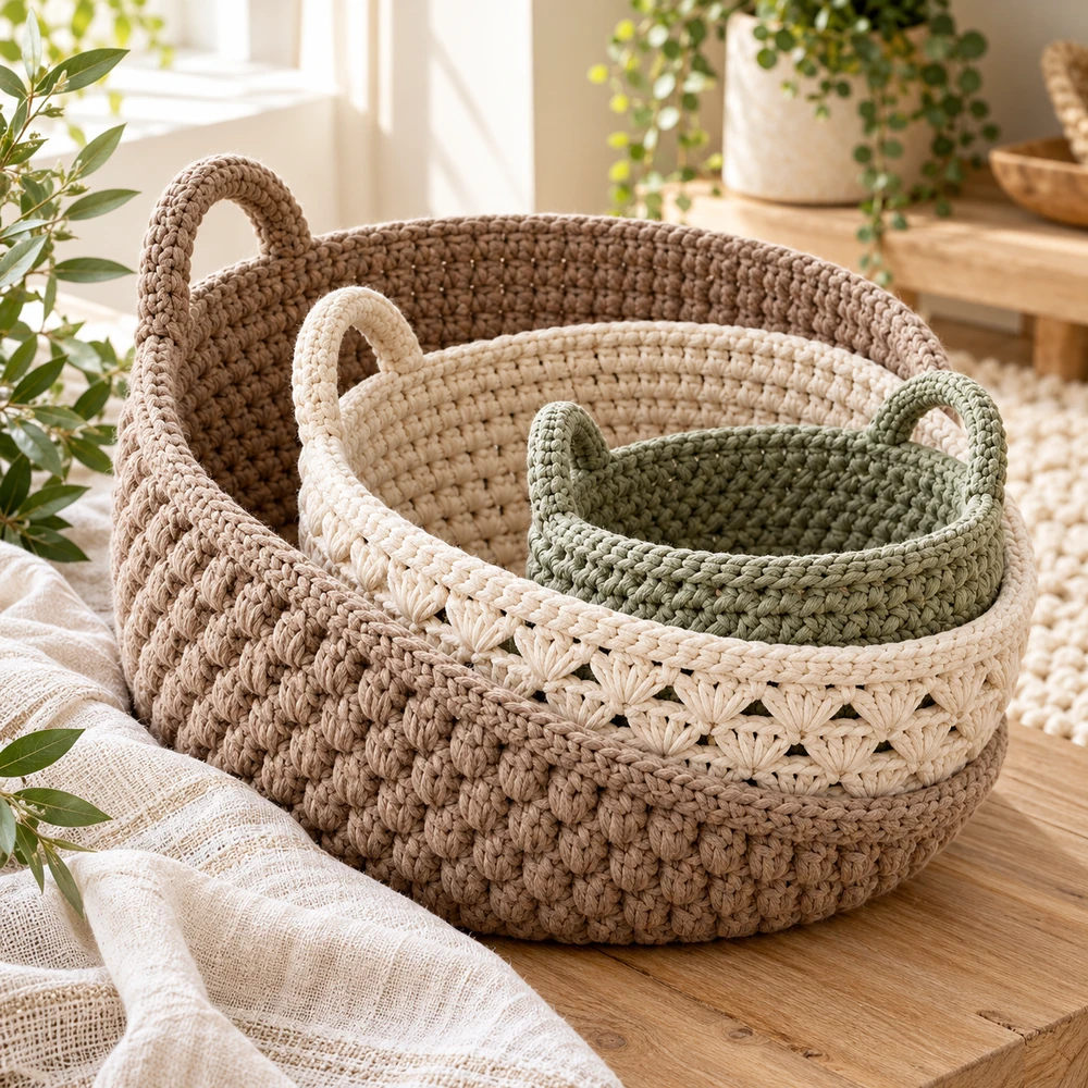 Square product preview of the Nesting Storage Baskets: Three Sizes digital pattern collection