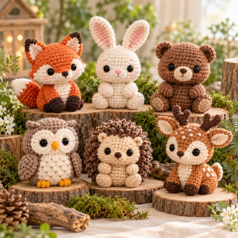 Square product preview of the No-Sew Woodland Pocket Animals: 6-Pack digital pattern collection