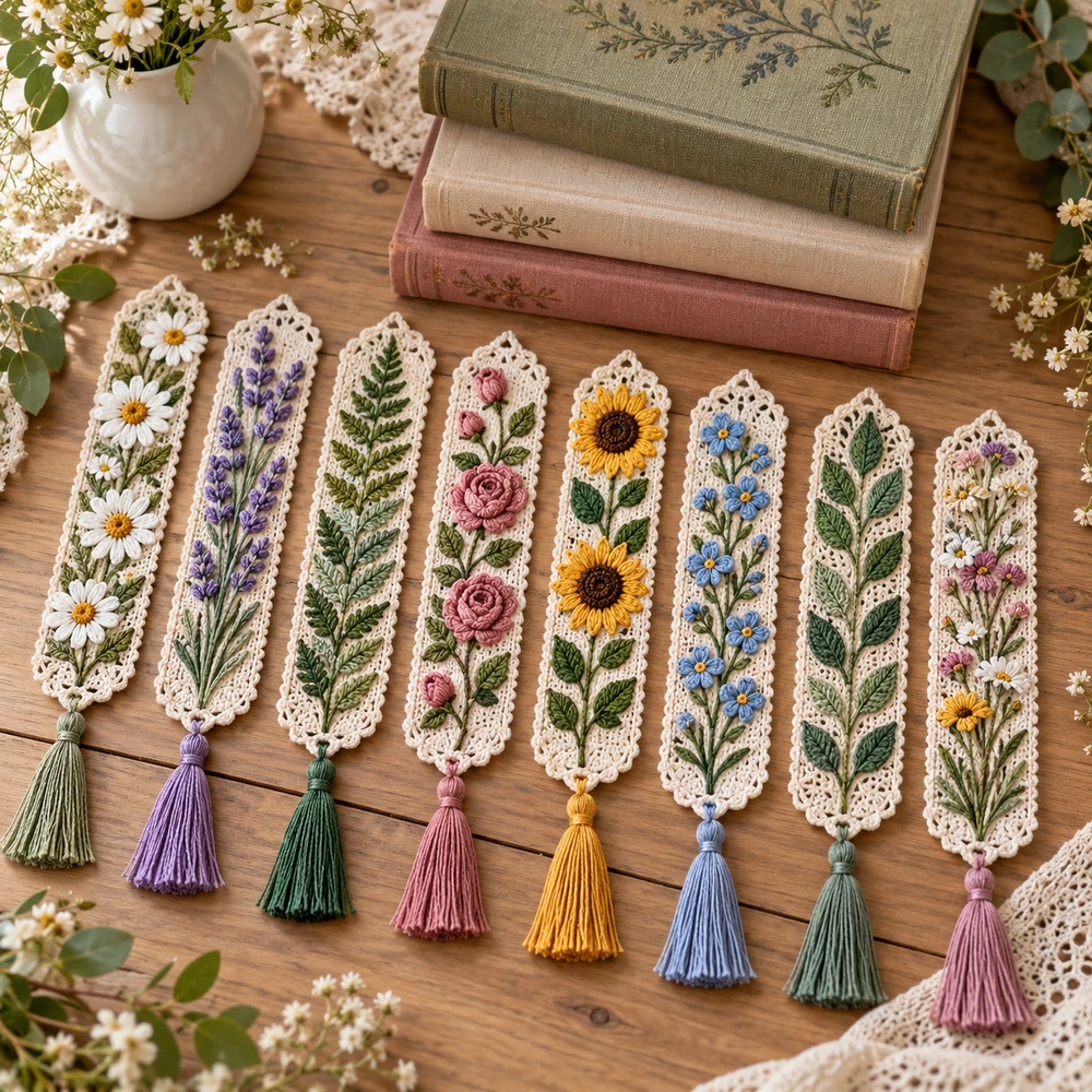 Square product preview of the Pressed-Flower Bookmark Collection digital pattern collection