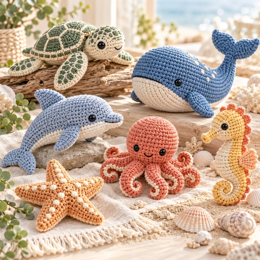 Square product preview of the Sea Turtle and Ocean Animals: 6-Pack digital pattern collection