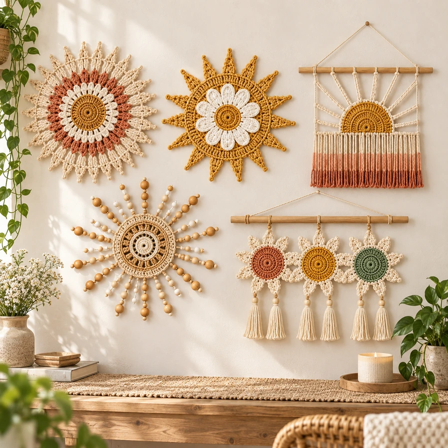 Square product preview of the Crochet Sunburst Wall Decor - 5 Designs digital pattern collection