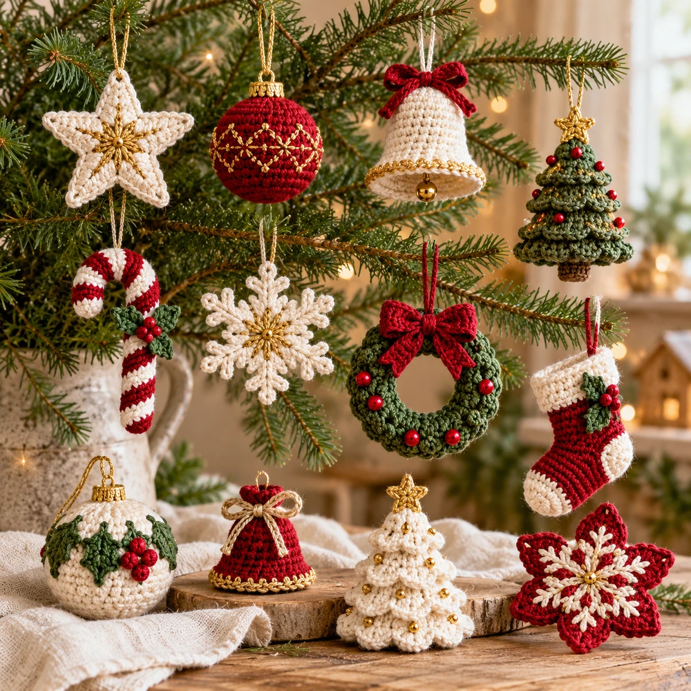 Square product preview of the Timeless Christmas Ornaments: 12-Pack digital pattern collection