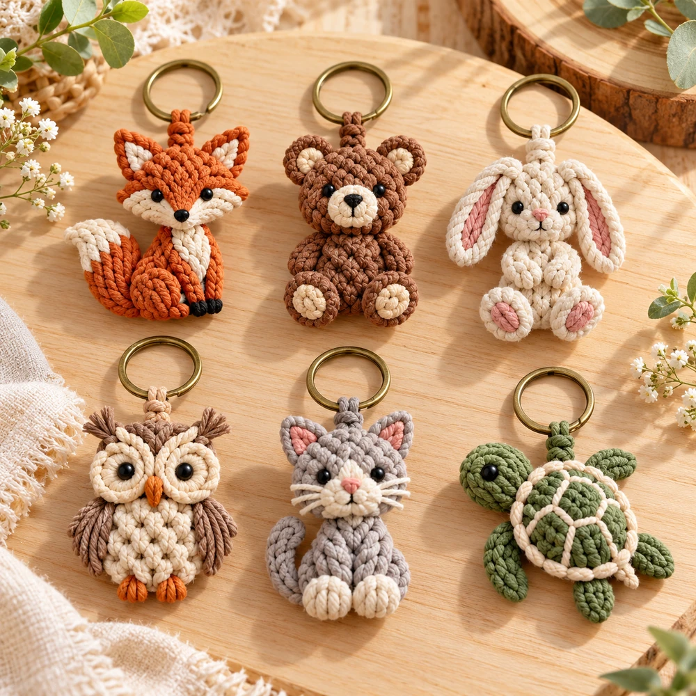 Square product preview of the Animal Keychains: 6-Pack digital pattern collection