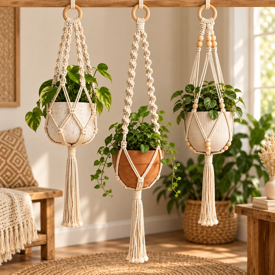 Square product preview of the Macramé Boho Plant Hanger - Trio digital pattern collection