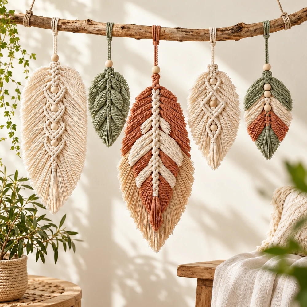 Square product preview of the Feather and Leaf Wall Décor: 5-Pack digital pattern collection