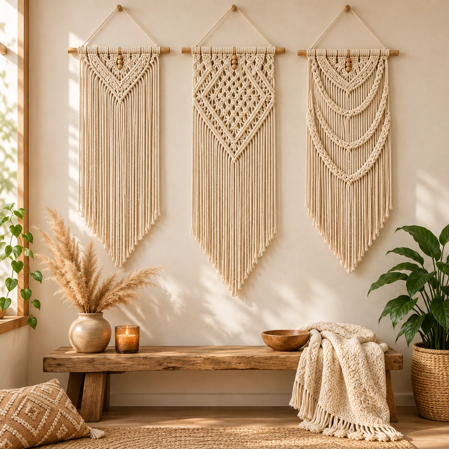 Square product preview of the Macramé Large Statement Wall Tapestry - Trio digital pattern collection