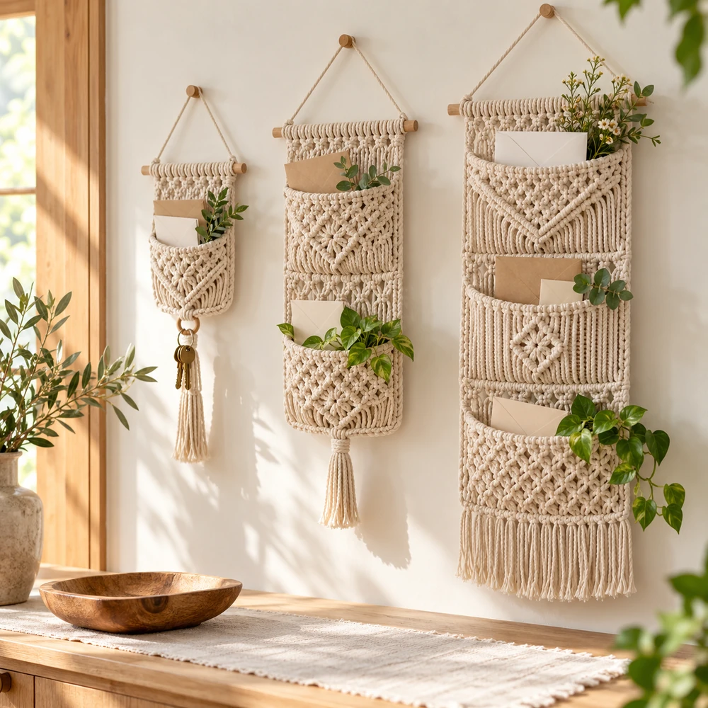 Square product preview of the Wall Pocket Organizer Trio digital pattern collection